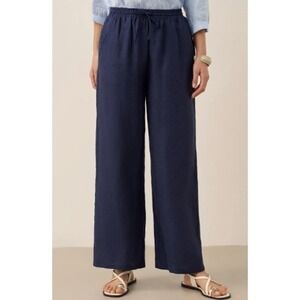 Lintico Navy Blue Selah 100%‎ Linen Classic Pants Elastic Drawstring Wide Leg XL